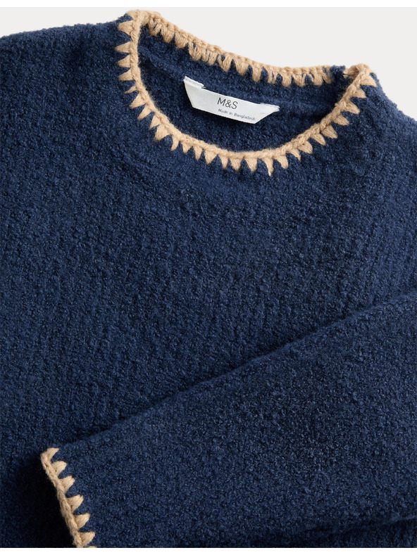 Marks & Spencer Pleten pulover z okroglim izrezom (2–10 let) Marks & Spencer mornarsko modra