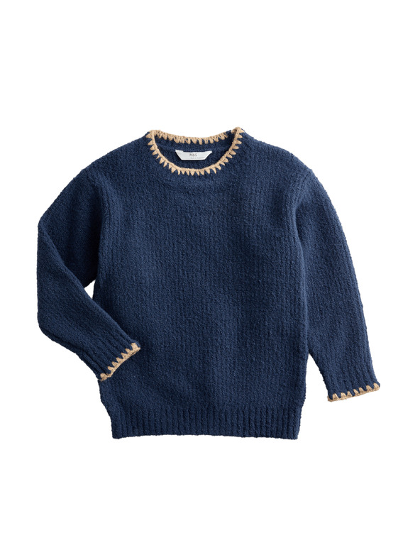 Marks & Spencer Pleten pulover z okroglim izrezom (2–10 let) Marks & Spencer mornarsko modra