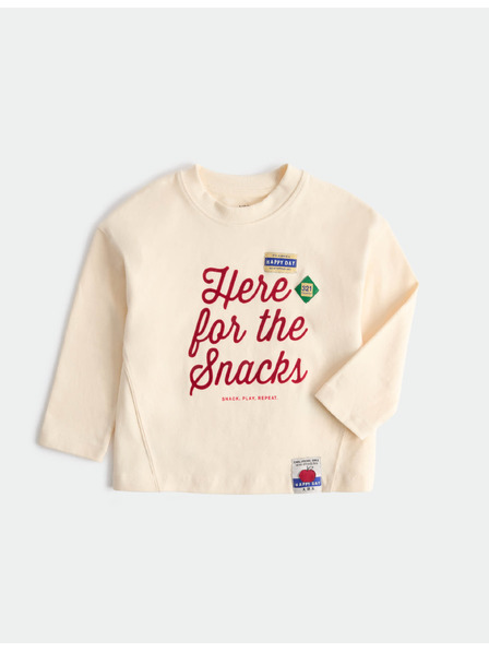 Marks & Spencer Top iz čistega bombaža s napisom "For The Snacks" (2–8 let) Marks & Spencer kremasta