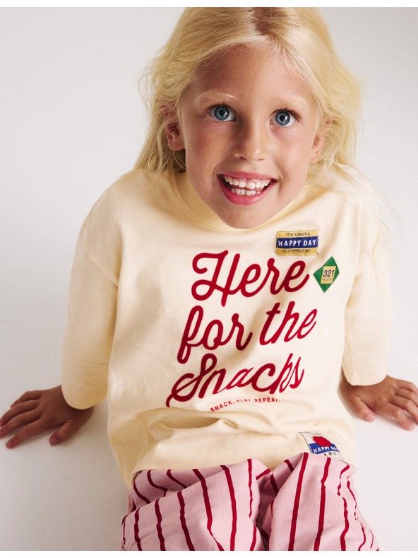 Marks & Spencer Top iz čistega bombaža s napisom "For The Snacks" (2–8 let) Marks & Spencer kremasta
