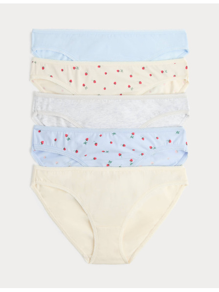 Marks & Spencer Čipkaste bikini hlačke iz bombaža Lycra™ s potiskom, 5 kosov Marks & Spencer modra