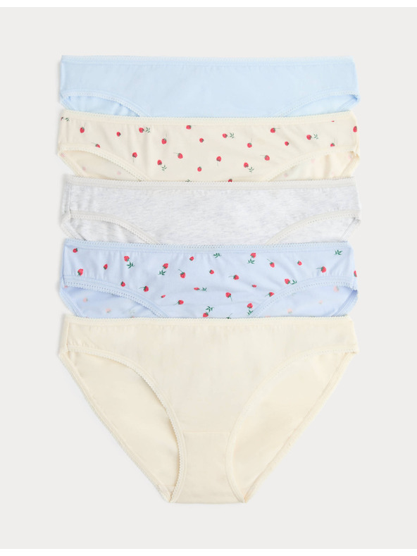 Marks & Spencer Čipkaste bikini hlačke iz bombaža Lycra™ s potiskom, 5 kosov Marks & Spencer modra