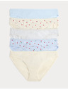 Marks & Spencer Čipkaste bikini hlačke iz bombaža Lycra™ s potiskom, 5 kosov Marks & Spencer modra