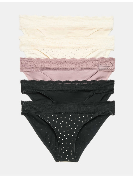 Marks & Spencer Čipkaste bikini hlačke iz bombaške mešanice s potiskom, 5 kosov Marks & Spencer rjava