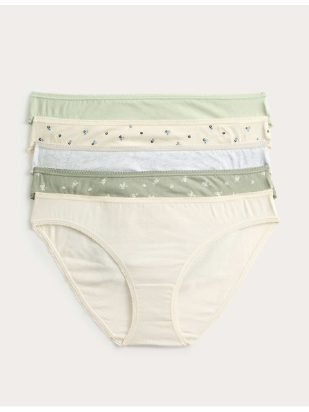 Marks & Spencer Čipkaste bikini hlačke iz bombaža Lycra™ s potiskom, 5 kosov Marks & Spencer zelena