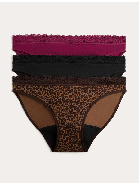 Marks & Spencer Menstruacijske bikinijske hlačke z visokim deležem bombaža, 3 kosi v pakiranju Marks & Spencer rjava