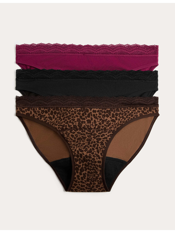 Marks & Spencer Menstruacijske bikinijske hlačke z visokim deležem bombaža, 3 kosi v pakiranju Marks & Spencer rjava