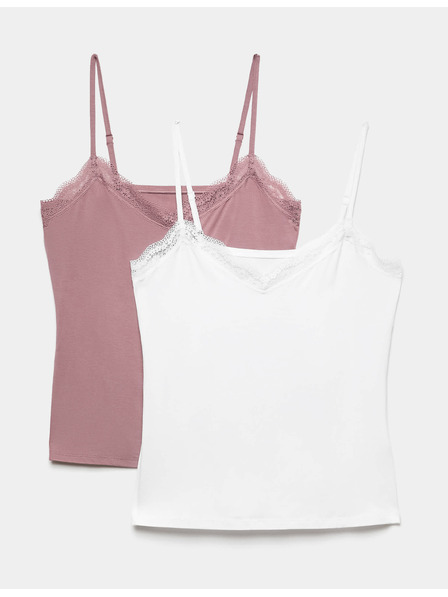 Marks & Spencer Komplet 2 kosov čipkavih majic z visokim deležem modala in tehnologijo Flexifit™ ter čipko Marks & Spencer rožnata