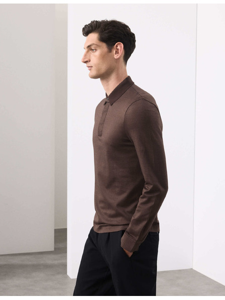 Marks & Spencer Teksturirana polo srajca iz čistega bombaža z dolgimi rokavi Marks & Spencer rjava