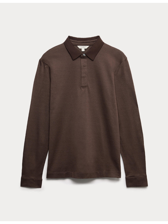 Marks & Spencer Teksturirana polo srajca iz čistega bombaža z dolgimi rokavi Marks & Spencer rjava