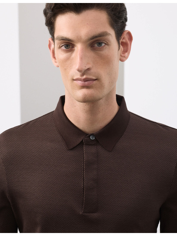 Marks & Spencer Teksturirana polo srajca iz čistega bombaža z dolgimi rokavi Marks & Spencer rjava