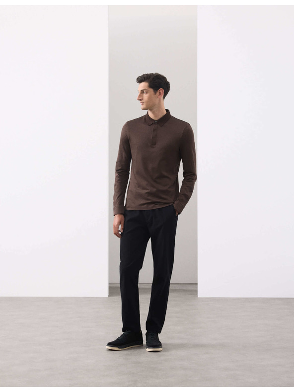 Marks & Spencer Teksturirana polo srajca iz čistega bombaža z dolgimi rokavi Marks & Spencer rjava