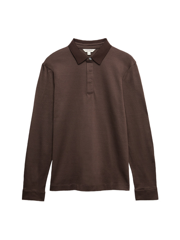 Marks & Spencer Teksturirana polo srajca iz čistega bombaža z dolgimi rokavi Marks & Spencer rjava