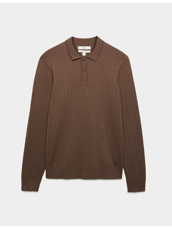 Marks & Spencer Moške rebraste polo majice iz bombažne mešanice Marks & Spencer rjava
