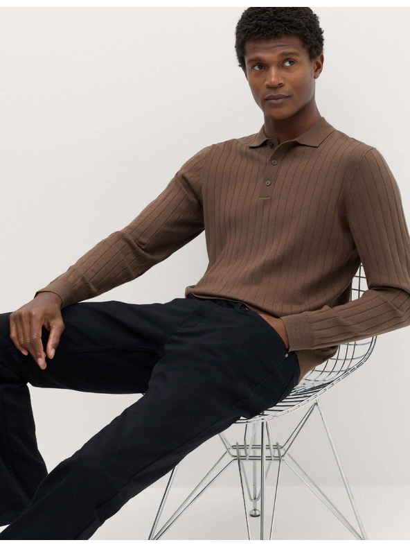 Marks & Spencer Moške rebraste polo majice iz bombažne mešanice Marks & Spencer rjava