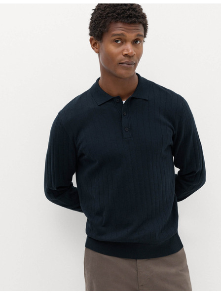 Marks & Spencer Moške rebraste polo majice iz bombažne mešanice Marks & Spencer mornarsko modra