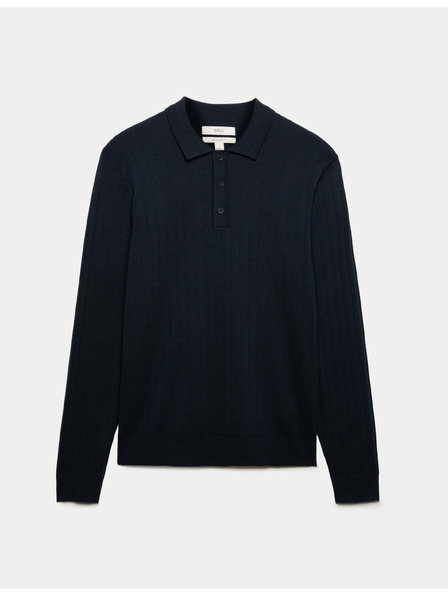 Marks & Spencer Moške rebraste polo majice iz bombažne mešanice Marks & Spencer mornarsko modra