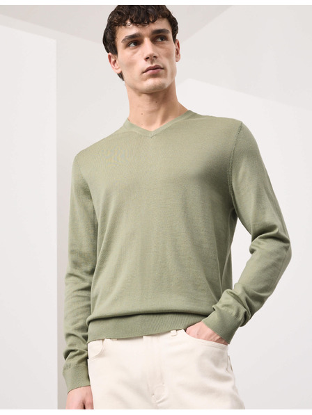 Marks & Spencer Pulover z V izrezom iz čiste izjemno fine merino volne Marks & Spencer zelena