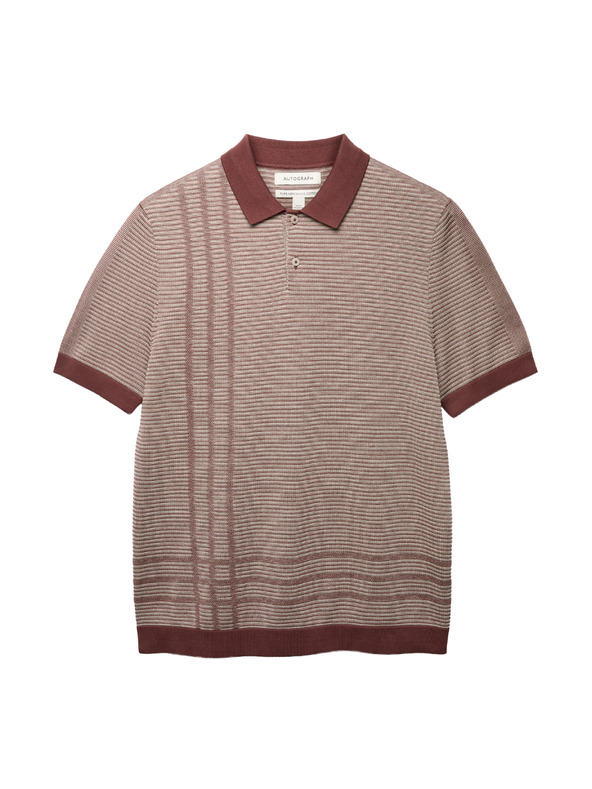 Marks & Spencer Pleteno bombažno polo majico klasičnega kroja Marks & Spencer rjava