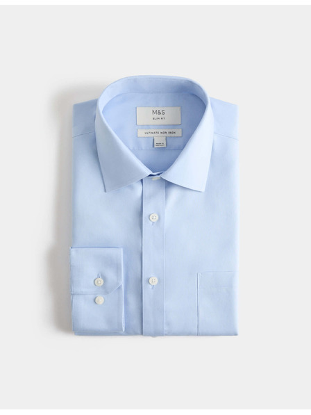 Marks & Spencer Srajca Ultimate ozkega kroja iz čistega bombaža z neglačno obdelavo Marks & Spencer modra