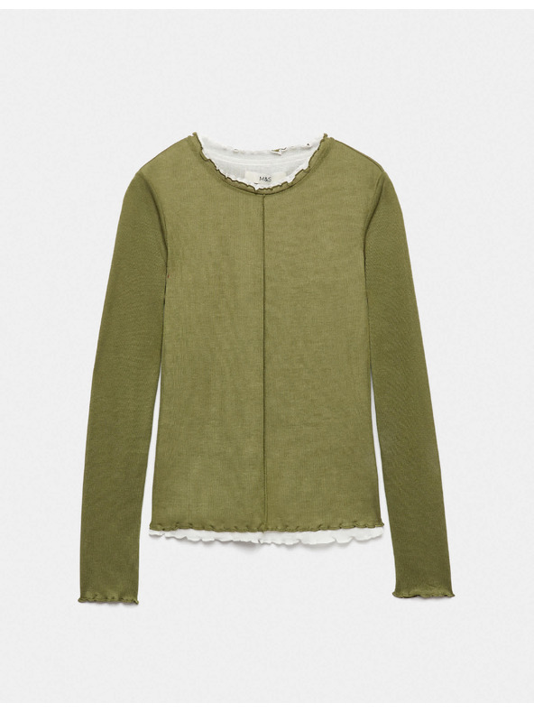 Marks & Spencer Dvoplastni top s volanskim robom Marks & Spencer zelena