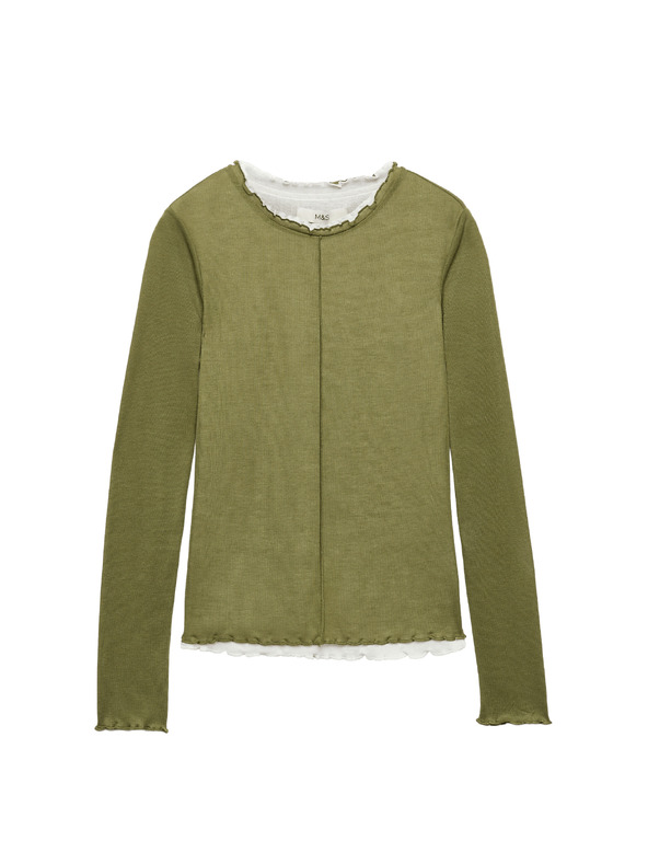 Marks & Spencer Dvoplastni top s volanskim robom Marks & Spencer zelena