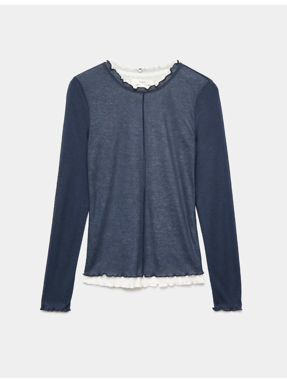 Marks & Spencer Dvoplastni top s volanskim robom Marks & Spencer mornarsko modra