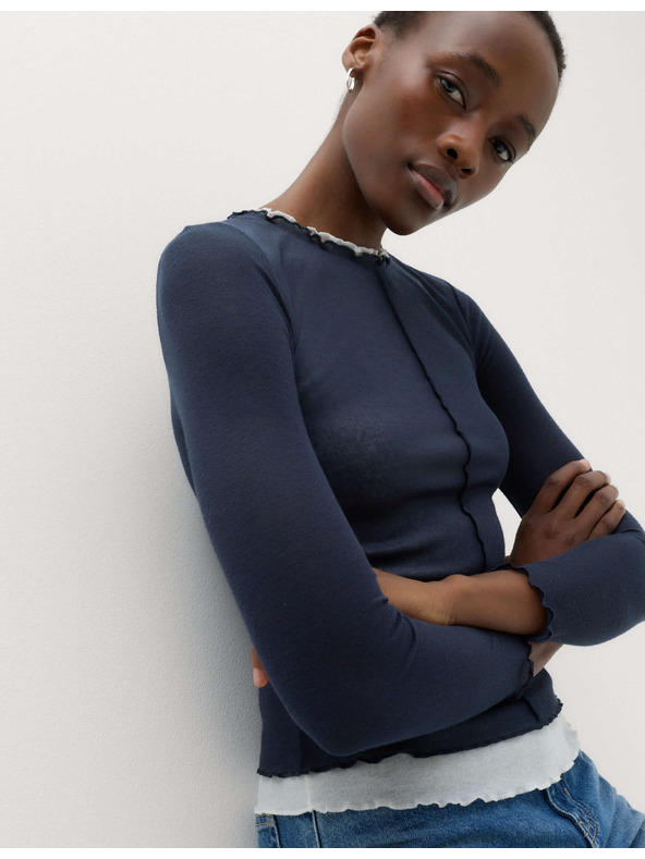 Marks & Spencer Dvoplastni top s volanskim robom Marks & Spencer mornarsko modra