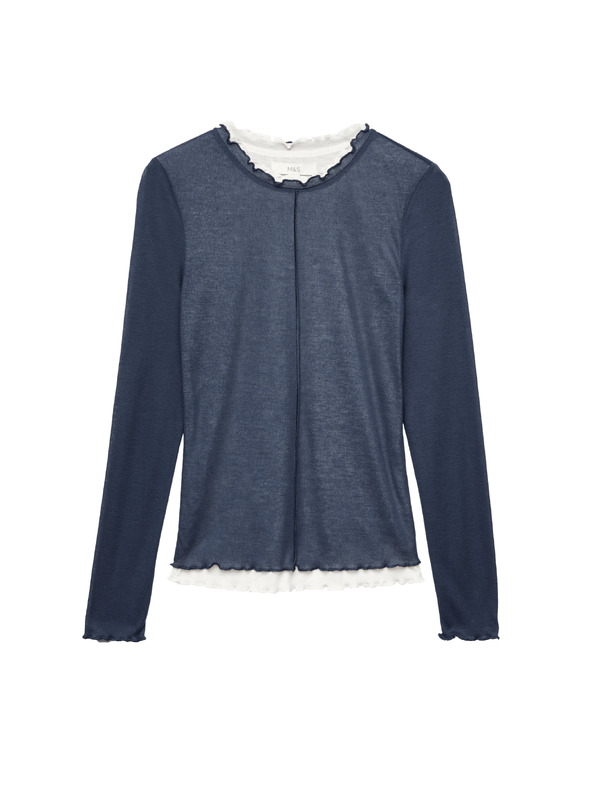 Marks & Spencer Dvoplastni top s volanskim robom Marks & Spencer mornarsko modra