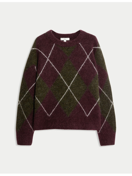 Marks & Spencer Pulover prostega kroja iz mešanice volne s krogličnim izrezom in geometrijskim vzorcem Marks & Spencer rdeča