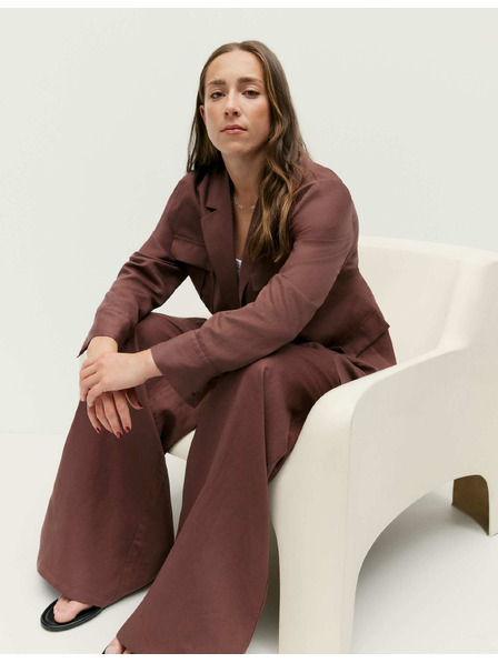 Marks & Spencer Dolg funkcionalen pblazer s pasom in lanom Marks & Spencer rjava