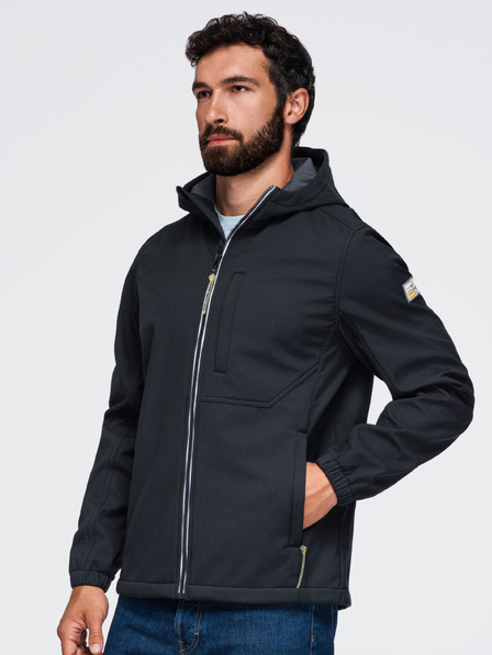 Ombre Clothing Moška jakna SOFTSHELL s flisovo podlogo in kapuco – črna V2 OM-JANP-0292 Ombre Clothing