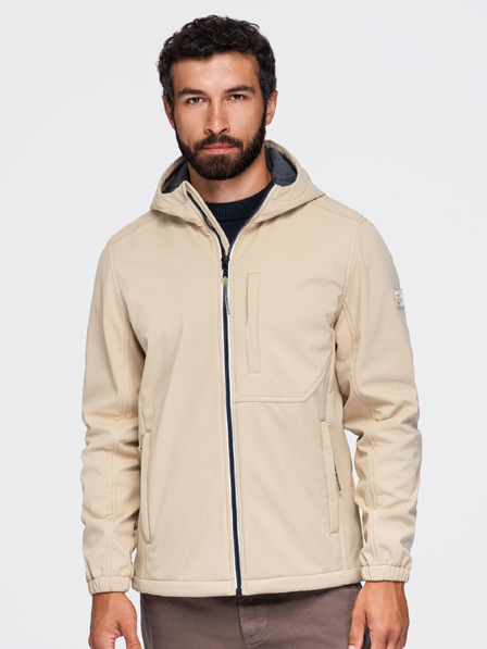 Ombre Clothing Moška jakna SOFTSHELL s flisovo podlogo in kapuco – peščena V4 OM-JANP-0292 Ombre Clothing