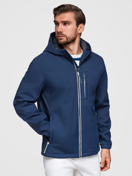Ombre Clothing Moška jakna SOFTSHELL s flisovo podlogo in kapuco – temno modra V5 OM-JANP-0292 Ombre Clothing