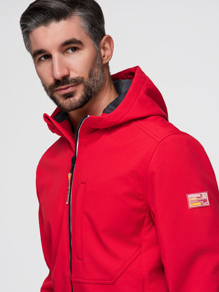 Ombre Clothing Moška jakna SOFTSHELL s flisovo podlogo in kapuco – rdeča V6 OM-JANP-0292 Ombre Clothing