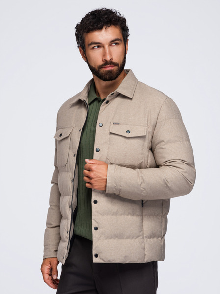 Ombre Clothing Moška prešivana srajčna jakna s klasičnim ovratnikom – črna V1 OM-JALP-0256 Ombre Clothing