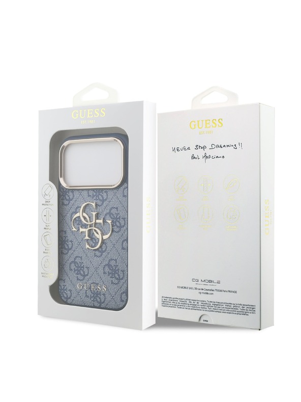 Guess Guess PU Leather 4G Metal Logo Gold Frame Zadnji Ovitek za iPhone 18 Pro Blue