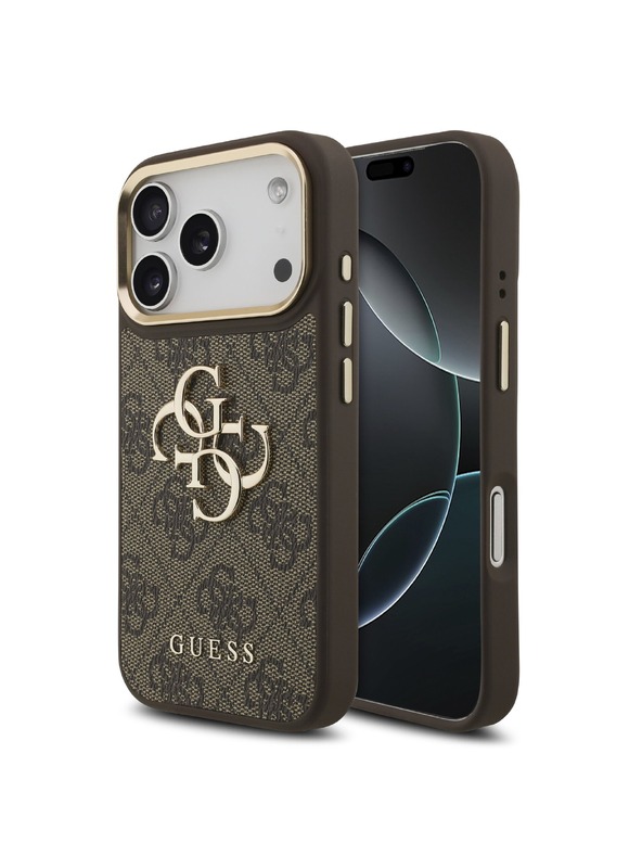 Guess Guess PU Leather 4G Metal Logo Gold Frame Zadnji Ovitek za iPhone 18 Pro Brown