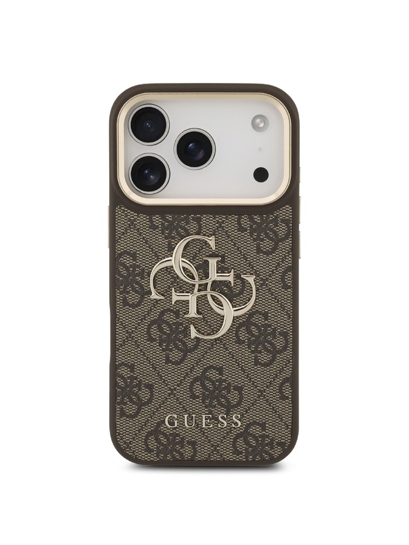 Guess Guess PU Leather 4G Metal Logo Gold Frame Zadnji Ovitek za iPhone 18 Pro Brown