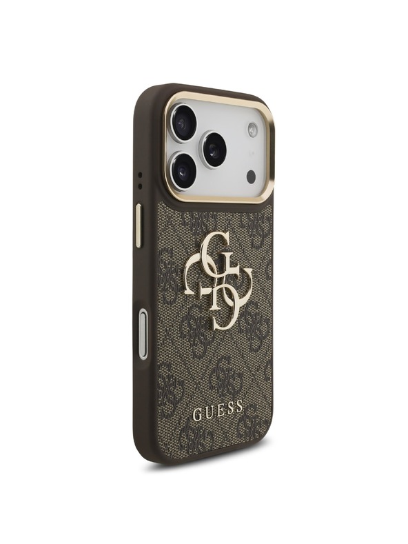 Guess Guess PU Leather 4G Metal Logo Gold Frame Zadnji Ovitek za iPhone 18 Pro Brown