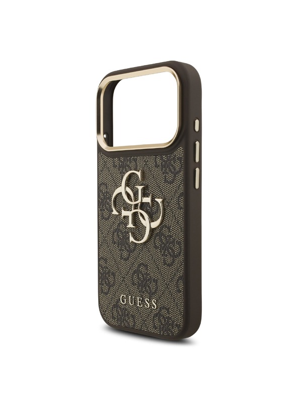 Guess Guess PU Leather 4G Metal Logo Gold Frame Zadnji Ovitek za iPhone 18 Pro Brown