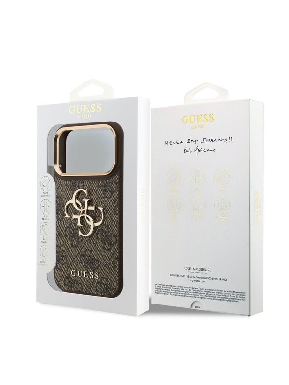 Guess Guess PU Leather 4G Metal Logo Gold Frame Zadnji Ovitek za iPhone 18 Pro Brown