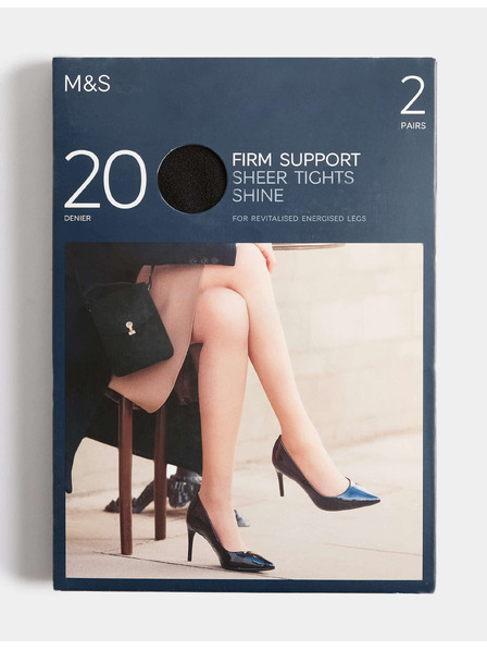 Marks & Spencer Nežne pančuchaste hlače s trdno podporo 20 DEN, 2 para Marks & Spencer črna