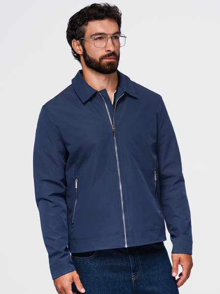 Ombre Clothing Moška lahka prehodna jakna na zadrgo s klasičnim ovratnikom – temno modra V1 OM-JANP-0224 Ombre Clothing