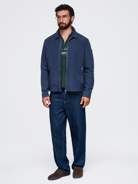 Ombre Clothing Moška lahka prehodna jakna na zadrgo s klasičnim ovratnikom – temno modra V1 OM-JANP-0224 Ombre Clothing