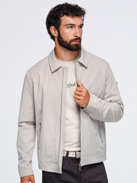 Ombre Clothing Moška lahka prehodna jakna na zadrgo s klasičnim ovratnikom – sivo-bežna V2 OM-JANP-0224 Ombre Clothing