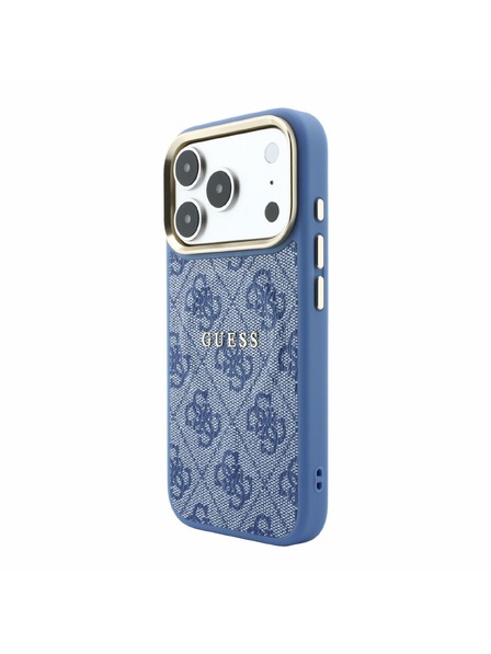 Guess Guess PU Leather 4G Gold Frame Embossed MagSafe Zadnji Ovitek za iPhone 18 Pro Blue