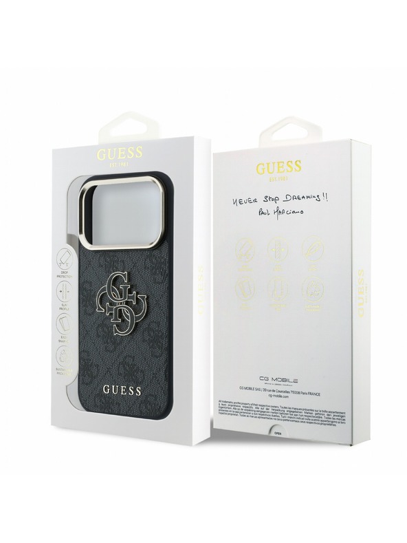 Guess Guess PU 4G Resin Metal Logo Zadnji Ovitek za iPhone 18 Pro Black