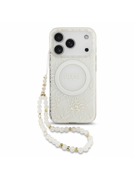 Guess Guess IML Flowers Allover Strap MagSafe Zadnji Ovitek za iPhone 18 Pro White