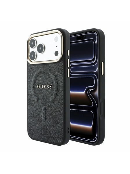 Guess Guess PU Leather 4G Gold Frame Embossed MagSafe Zadnji Ovitek za iPhone 18 Pro Black